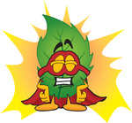 Clip Art Graphic of a Green Tree Leaf Cartoon Character Dressed as a Super Hero