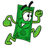 Clip Art Graphic of a Flat Green Dollar Bill Cartoon Character Running