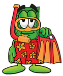Clip Art Graphic of a Flat Green Dollar Bill Cartoon Character in Orange and Red Snorkel Gear