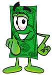 Clip Art Graphic of a Flat Green Dollar Bill Cartoon Character Pointing at the Viewer
