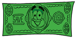 Clip Art Graphic of a Flat Green Dollar Bill Cartoon Character on a Dollar Bill