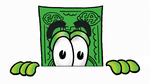 Clip Art Graphic of a Flat Green Dollar Bill Cartoon Character Peeking Over a Surface
