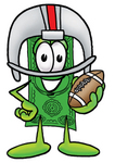 Clip Art Graphic of a Flat Green Dollar Bill Cartoon Character in a Helmet, Holding a Football