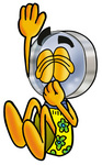 Clip Art Graphic of a Blue Handled Magnifying Glass Cartoon Character Plugging His Nose While Jumping Into Water