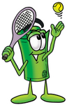 Clip Art Graphic of a Rolled Greenback Dollar Bill Banknote Cartoon Character Preparing to Hit a Tennis Ball