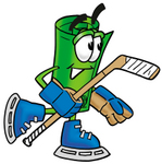 Clip Art Graphic of a Rolled Greenback Dollar Bill Banknote Cartoon Character Playing Ice Hockey