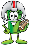Clip Art Graphic of a Rolled Greenback Dollar Bill Banknote Cartoon Character in a Helmet, Holding a Football