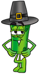 Clip Art Graphic of a Rolled Greenback Dollar Bill Banknote Cartoon Character Wearing a Pilgrim Hat on Thanksgiving