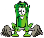 Clip Art Graphic of a Rolled Greenback Dollar Bill Banknote Cartoon Character Lifting a Heavy Barbell