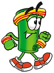 Clip Art Graphic of a Rolled Greenback Dollar Bill Banknote Cartoon Character Speed Walking or Jogging