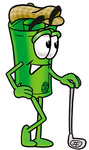 Clip Art Graphic of a Rolled Greenback Dollar Bill Banknote Cartoon Character Leaning on a Golf Club While Golfing