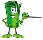 Clip Art Graphic of a Rolled Greenback Dollar Bill Banknote Cartoon Character Holding a Pointer Stick