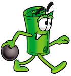 Clip Art Graphic of a Rolled Greenback Dollar Bill Banknote Cartoon Character Holding a Bowling Ball