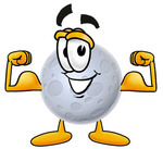 Clip Art Graphic of a Full Moon Cartoon Character Flexing His Arm Muscles