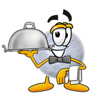 Clip Art Graphic of a Full Moon Cartoon Character Dressed as a Waiter and Holding a Serving Platter