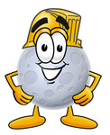 Clip Art Graphic of a Full Moon Cartoon Character Wearing a Hardhat Helmet