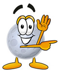 Clip Art Graphic of a Full Moon Cartoon Character Waving and Pointing