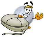 Clip Art Graphic of a Full Moon Cartoon Character With a Computer Mouse