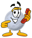 Clip Art Graphic of a Full Moon Cartoon Character Holding a Telephone