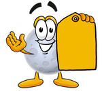 Clip Art Graphic of a Full Moon Cartoon Character Holding a Yellow Sales Price Tag