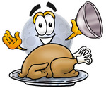 Clip Art Graphic of a Full Moon Cartoon Character Serving a Thanksgiving Turkey on a Platter