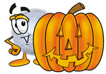 Clip Art Graphic of a Full Moon Cartoon Character With a Carved Halloween Pumpkin