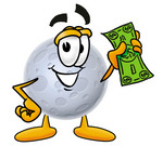 Clip Art Graphic of a Full Moon Cartoon Character Holding a Dollar Bill
