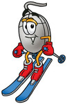 Clip Art Graphic of a Wired Computer Mouse Cartoon Character Skiing Downhill