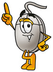 Clip Art Graphic of a Wired Computer Mouse Cartoon Character Pointing Upwards