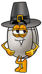 Clip Art Graphic of a Wired Computer Mouse Cartoon Character Wearing a Pilgrim Hat on Thanksgiving