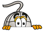 Clip Art Graphic of a Wired Computer Mouse Cartoon Character Peeking Over a Surface