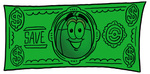Clip Art Graphic of a Wired Computer Mouse Cartoon Character on a Dollar Bill