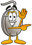 Clip Art Graphic of a Wired Computer Mouse Cartoon Character Waving and Pointing