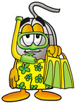 Clip Art Graphic of a Wired Computer Mouse Cartoon Character in Green and Yellow Snorkel Gear