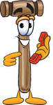 Clip Art Graphic of a Wooden Mallet Cartoon Character Holding a Telephone