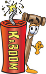 Clip Art Graphic of a Wooden Mallet Cartoon Character Standing With a Lit Stick of Dynamite