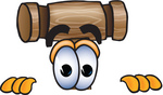 Clip Art Graphic of a Wooden Mallet Cartoon Character Peeking Over a Surface