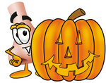 Clip Art Graphic of a Human Nose Cartoon Character With a Carved Halloween Pumpkin