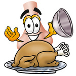 Clip Art Graphic of a Human Nose Cartoon Character Serving a Thanksgiving Turkey on a Platter