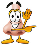 Clip Art Graphic of a Human Nose Cartoon Character Waving and Pointing