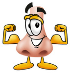 Clip Art Graphic of a Human Nose Cartoon Character Flexing His Arm Muscles