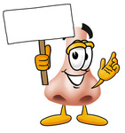 Clip Art Graphic of a Human Nose Cartoon Character Holding a Blank Sign
