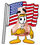 Clip Art Graphic of a Human Nose Cartoon Character Pledging Allegiance to an American Flag