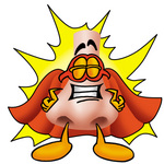 Clip Art Graphic of a Human Nose Cartoon Character Dressed as a Super Hero
