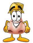 Clip Art Graphic of a Human Nose Cartoon Character Wearing a Hardhat Helmet