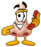 Clip Art Graphic of a Human Nose Cartoon Character Holding a Telephone