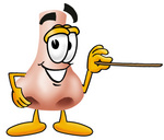 Clip Art Graphic of a Human Nose Cartoon Character Holding a Pointer Stick