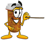 Clip Art Graphic of a Medication Prescription Pill Bottle Cartoon Character Holding a Pointer Stick