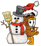 Clip Art Graphic of a Medication Prescription Pill Bottle Cartoon Character With a Snowman on Christmas
