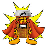 Clip Art Graphic of a Medication Prescription Pill Bottle Cartoon Character Dressed as a Super Hero